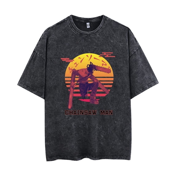 Anime Denji T-shirt Harajuku summer short-sleeved crewneck washed unisex Chainsaw dogs top