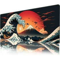 Anime Desk Mat, Japanese Gaming Mouse Pad Large, XL Cool Keyboard Mousepad, Kanagawa Great Wave Mouse Pad for Gaming, Big Extended Desk Protector for Home Office, 31.5"x11.8" (Red Sun)