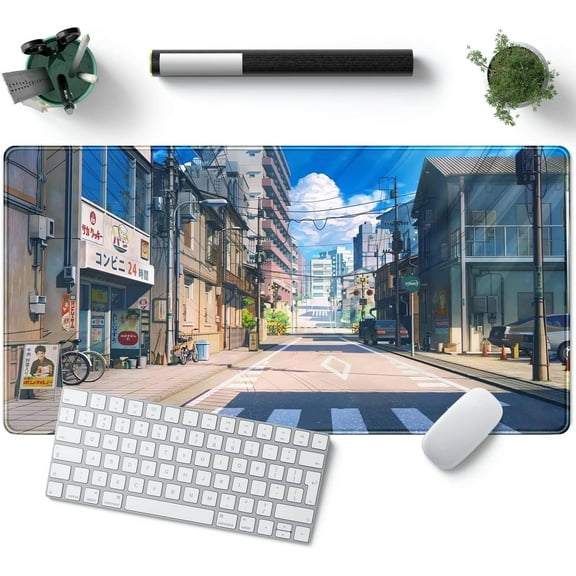 Anime Desk Mat Tokyo Street Japanese Mousepad Xl Cute Extra Large Gaming Mouse Pad Xxl, Large Mouse Mats For Office And Home Work,Desk Protector Non-Slip Anime Aesthetics Scenery Mousepad 31.5x15.7 In