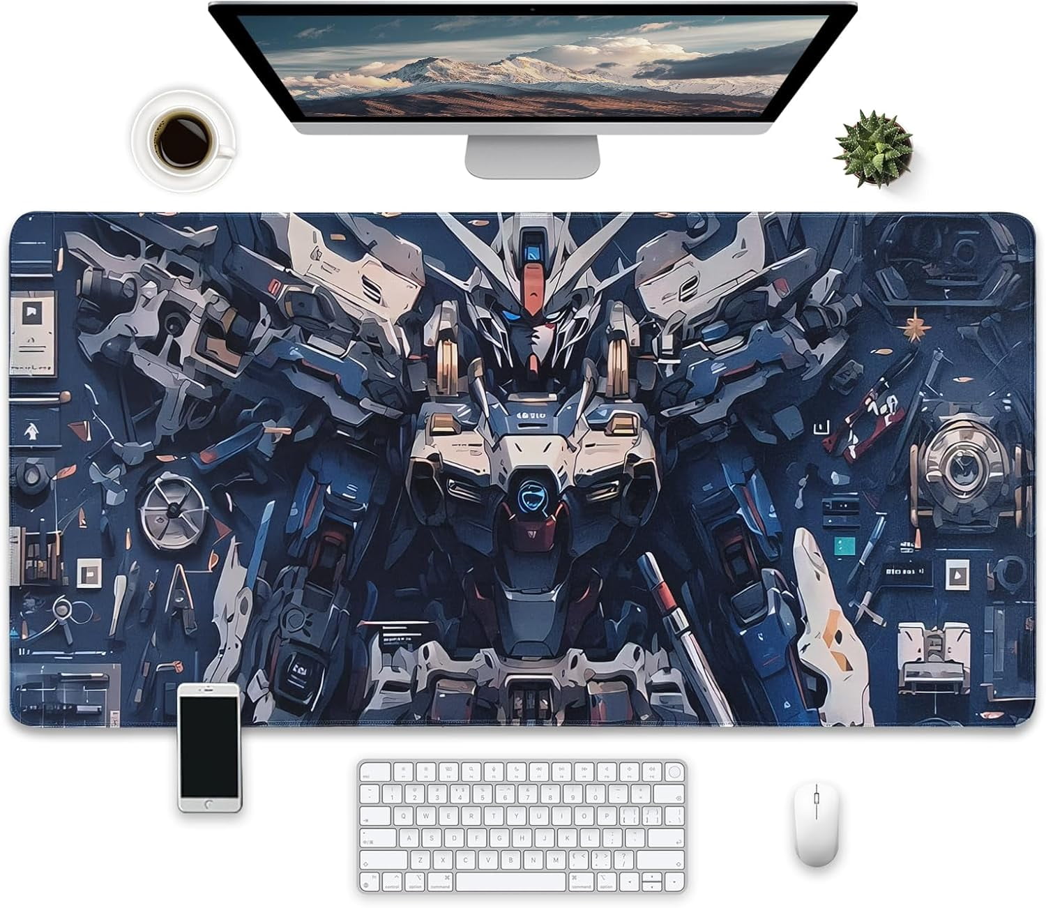 Anime Desk mat XL,Large Gaming Mouse Pad with Mecha Anime Design, Extended XXL Desk Mat, 31.5 x 15.7 inches, Non-Slip Base