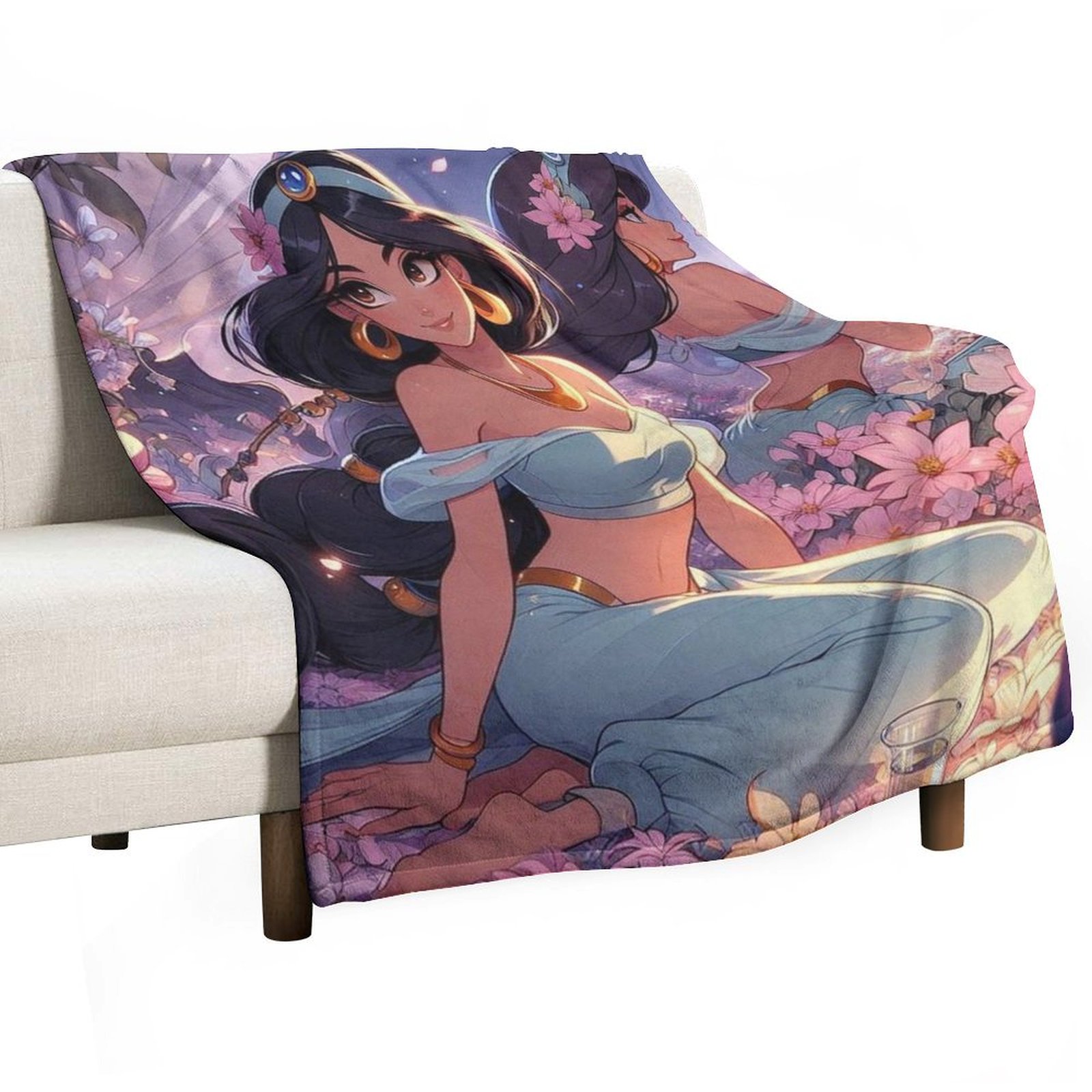 Anime Disney Princess Jasmine AntiPill Soft Cartoon Blanket Decor