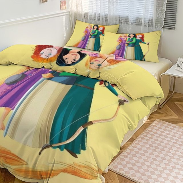Anime Disney Princess Super Soft Cartoon 3Piece Bedding Set (1 Duvet