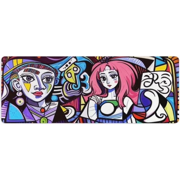 Anime Doodle Girl Mouse Pad - Extra Thick Waterproof Desk Mat 31.5x11.8 Inch, Non-Slip Gaming Surface for Keyboard & Office/Home Use