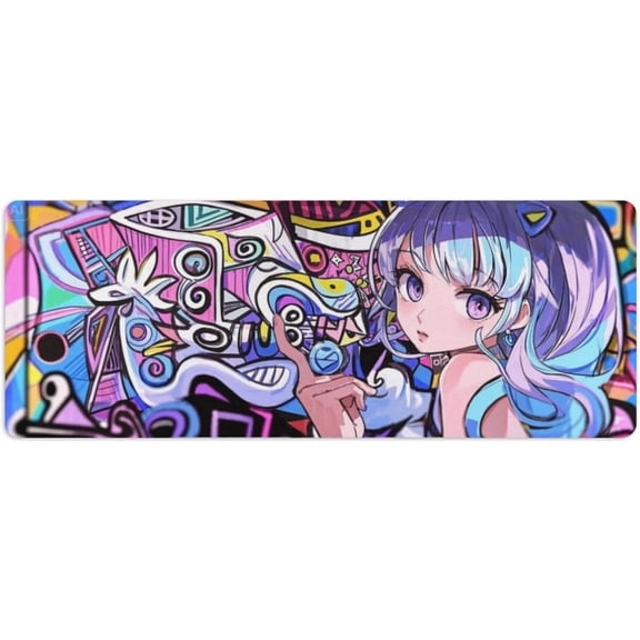 Anime Doodle Girl Mouse Pad - Extra Thick Waterproof Desk Mat 31.5x11.8 Inch, Non-Slip Gaming Surface for Keyboard & Office/Home Use