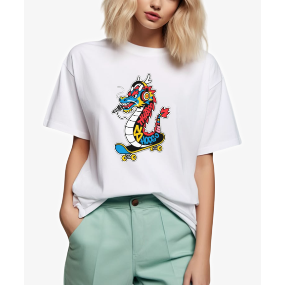 Anime Dragon Skateboard Headphones Cartoon Fantasy Retro Inspired Unisex T-Shirt, up to size 5XL
