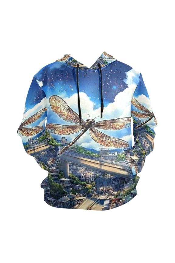 Anime Dragonfly and City Men’s Hoodies Sweatshirt Fleece Jackets Long Sleeve Sweatshirts