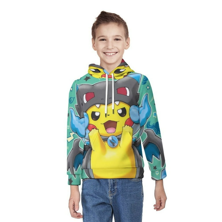 Anime Drawstring Hoodies for Kids Long Sleeve Sweatshirts with Pockets Pokemon Pullover S