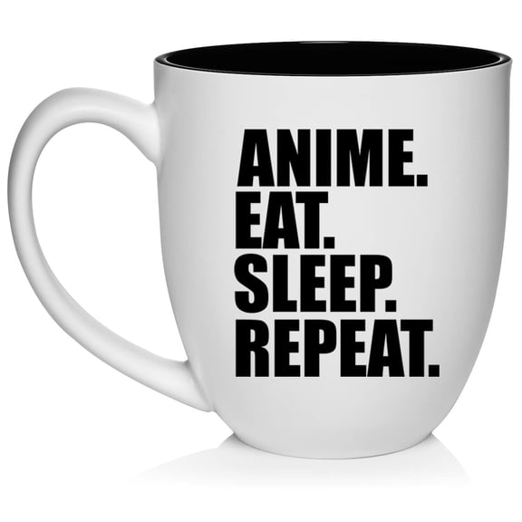 Anime Eat Sleep Repeat Ceramic Coffee Mug Tea Cup Gift for Her, Him, Sister, Brother, Wife, Husband, Friend, Coworker, Boss, Birthday, Anniversary, Funny, Anime Lover, Men, Women (16 oz White)