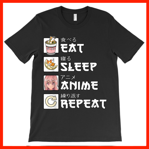 Anime Eat Sleep Repeat T-Shirt - Funny Ramen Corgi Moon Manga Fan Gift AH3086, Premium for Unisex - Extended Sizes Up to 5XL