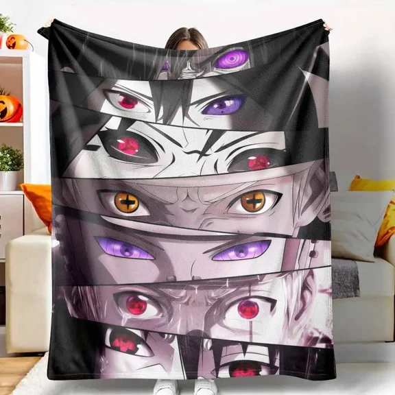 Anime Eyes Mysterious Ninja Character Print Flannel Throw Blanket, 40 x 50 in