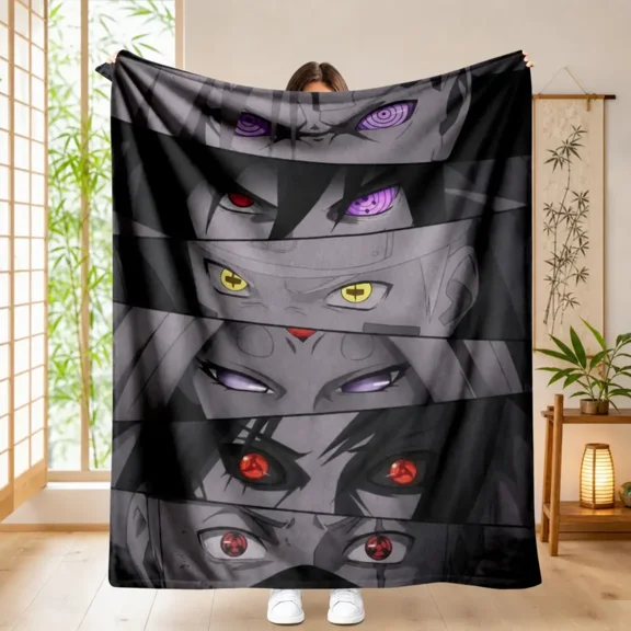 Anime Eyes Sharingan Rinnegan Flannel Blanket Epic Character Eye Print Ultra Soft Cozy Warm Lightweight Throw Blanket For Bedroom Living Room Couch Sofa Decor Fan Gift Home Office Travel Essential