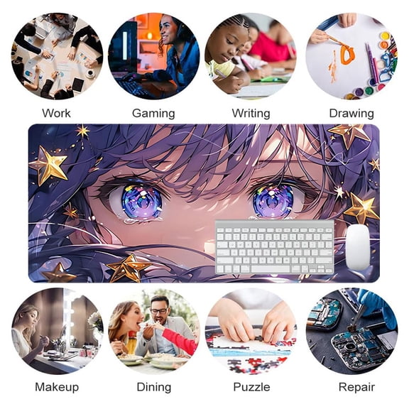 Anime Eyes with Stars Mouse Pad 31.5 x 11.82 Inches Rubber Desk Mat for Office Gaming and Home Use