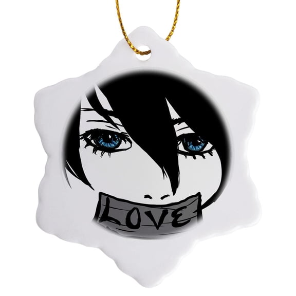 3drose, Anime Face with Love, 3 inch Snowflake Porcelain Ornament