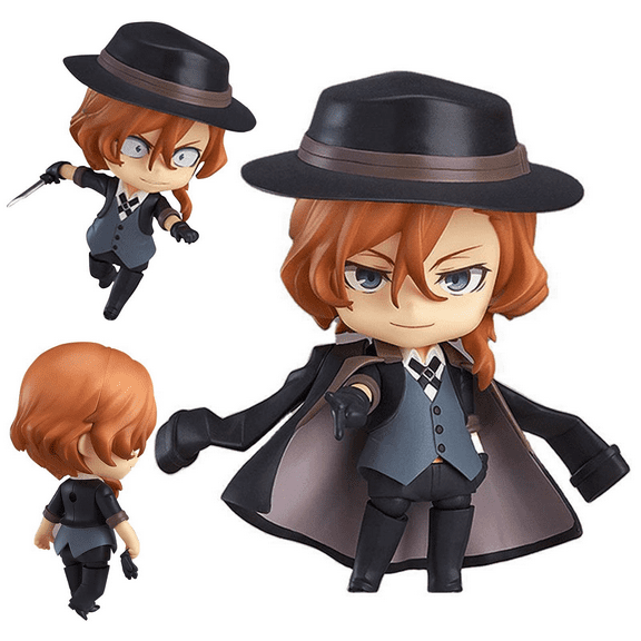Anime Figures Dazai Osamu Nakahara Chuuya Ryunosuke Q Version Action Figure PVC Cartoon Character Statue Model Collectible Ornaments (Nakahara Chuuya 2, 10cm/3.93 inches)