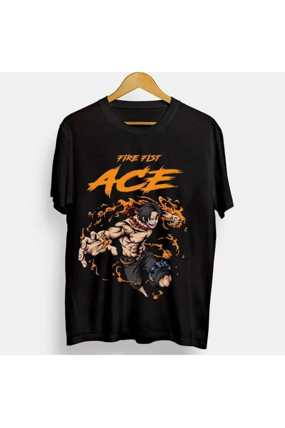 Anime Fire Fist Ace Black T Shirt Size S - 5XL