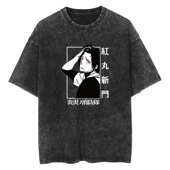Anime Fire Force Washed Vintage T-Shirt Merch Casual Short Sleeved T Shirt Unisex TShirt
