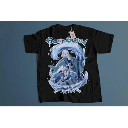 Anime Fire Style Gawr Gura T Shirt Size S - 5Xl BLACK Size S - 5XL
