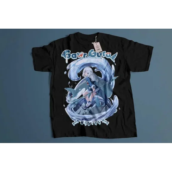 Anime Fire Style Gawr Gura T Shirt Size S - 5Xl BLACK Size S - 5XL