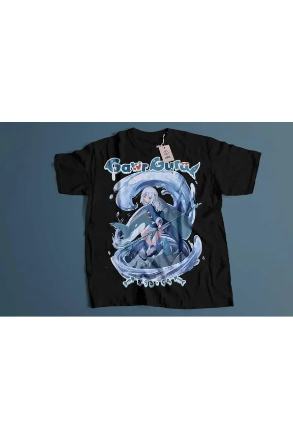 Anime Fire Style Gawr Gura T Shirt Size S - 5Xl BLACK Size S - 5XL