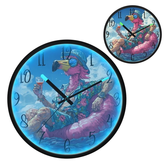 Anime Flamingo Luminous Wall Clock with Sound-Activated LED 12-Inch Silent Acrylic Timepiece for Bedroom Livingroom or Office