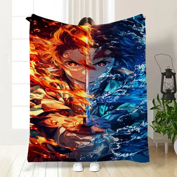 Anime Flannel Throw Blanket with Fire and Water Warriors Design, Soft ...
