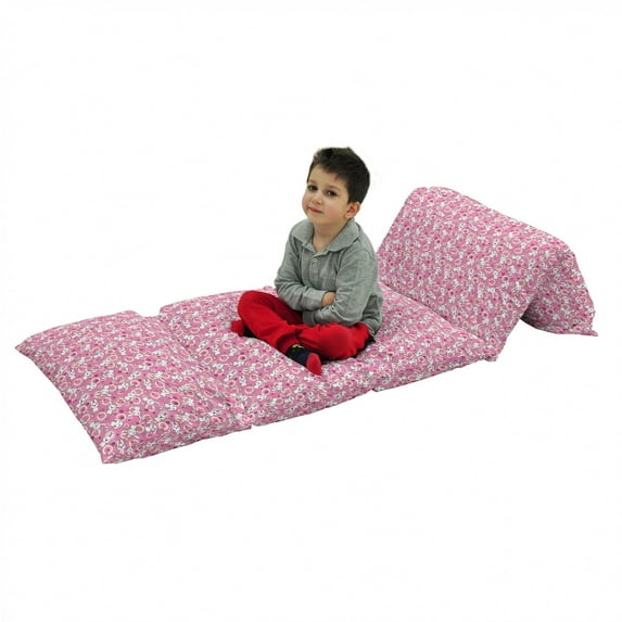 Anime Floor Pillow Lounger Cover, Funny Kawaii Illustration Rabbits Funky Animals Bunnies Humor Print, Nap Mat Printed Fabric Case for 5 Pillows, 88" x 27", White Pink, by Ambesonne