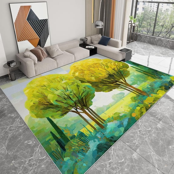 Anime Forest Area Rugs, Cartoon Forest Trees Carpet, Washable Non Slip Low Pile Soft Rug for Living Room Bedroom Office Decor Mat 2x3ft