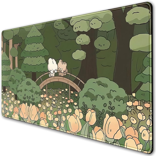 Anime Forest Desk Mat,Cute Green Mouse Pad,Kawaii Aesthetic Full ...