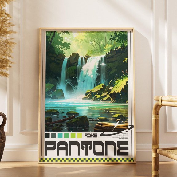 Anime Forest Waterfall Print: Y2K Nature Art #1747, Unframed Poster Size 8x12