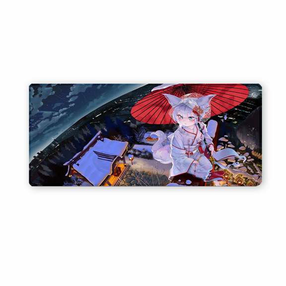 Anime Fox Girl Red Umbrella Mouse Pad 35.4 x 15.8 Inches Rubber Desk Mat for Office Gaming Studio