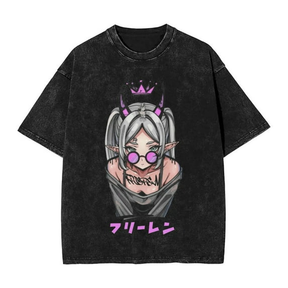 Anime Frieren Casual T-shirt Streetwear Fern Short Sleeve Blouse Stark Tops Retro Pullover