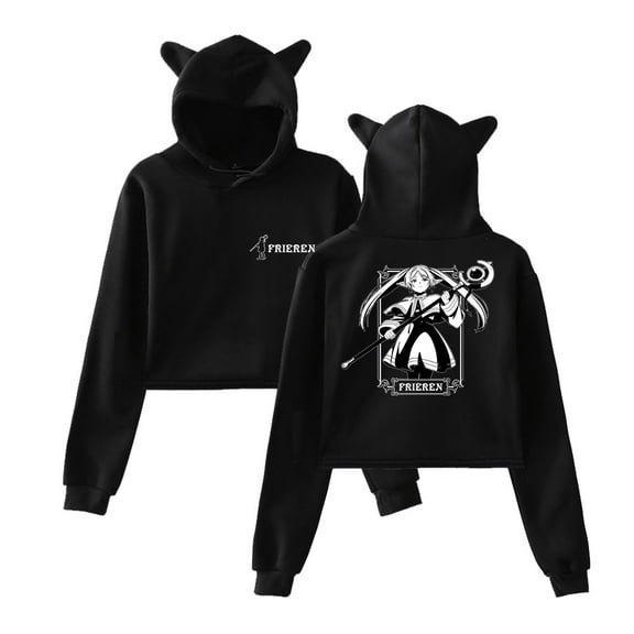 Anime Frieren Logo Pullover Female Cat Ears Hoodie Long Sleeve Top Women's Clothes