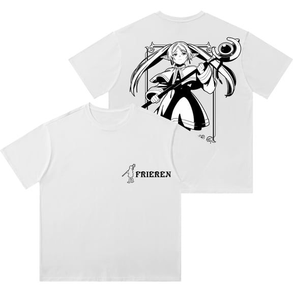Anime Frieren Logo Vintage Wash T-Shirts Cosplay Women Men Fashion Short Sleeve Cotton Tee