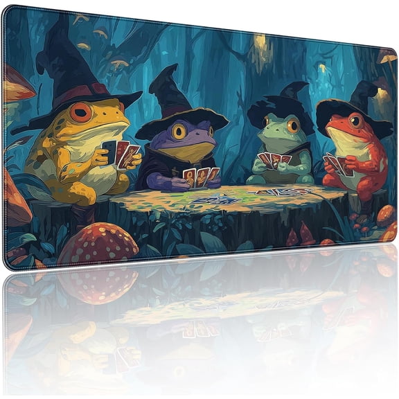 Anime Frog Playing Card Gaming Mouse Pad, Extended 35.4 x 15.7 Inches, Non-Slip Rubber Base, Stitched Edges,Water Proof, XXL Desk Mat