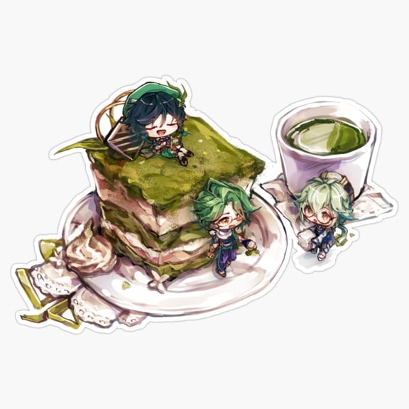 Anime Game Chibi Character Masked Floating Fantasy Veggie Green Food Companion Decal For Switch Sticker