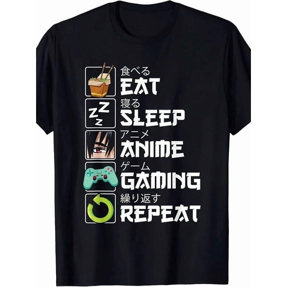 Anime & Gaming Lifestyle T-Shirt – "Eat Sleep Anime Gaming Repeat" Otaku Graphic Tee for Men & Women, Perfect Gift for Fans of Japanese Culture & Video Games