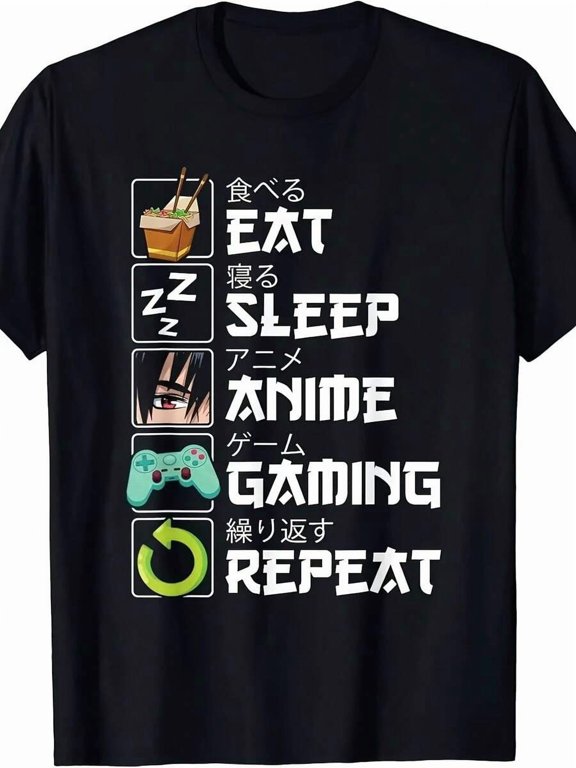 Anime & Gaming Lifestyle T-Shirt – "Eat Sleep Anime Gaming Repeat" Otaku Graphic Tee for Men & Women, Perfect Gift for Fans of Japanese Culture & Video Games