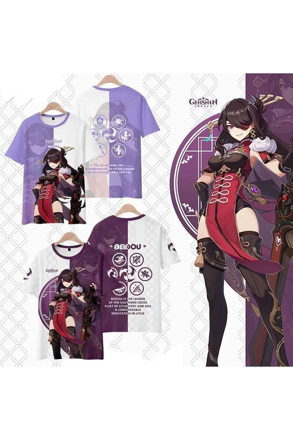 Anime Genshin Impact Beidou 3D Print T Shirt Women Men Summer O-neck Funny Tshirt Bei Dou