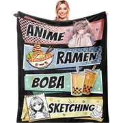 Anime Gifts Blanket 40"x50" for Girls Boys Kids Teens, Warm Cozy Anime Blanket, Kawaii Animes Decor Stuff, Animes Lover Gifts for Men Women, Kawaii Ramen Boba Sketching Lovers Gift Throw