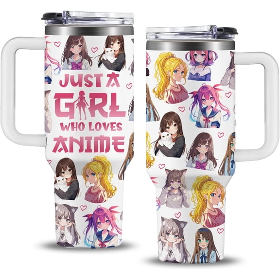 Anime Gifts for Women Girls, 30oz Just A Girl Who Really Loves Anime Tumbler With Handle, Birthday Gifts for Animes Lovers/Fans Girls Cup, Animes Themed Gift Ideas for Teen Sister Friends Mug