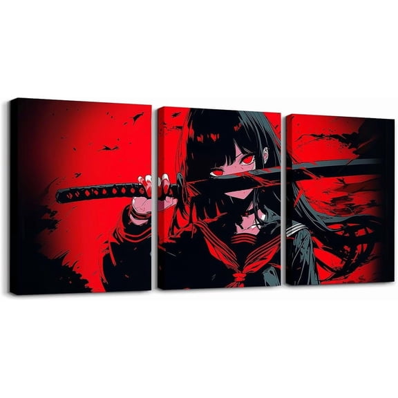 Anime Girl Canvas Wall Art 3 Pcs,Japanese Anime Picture Wall Decor,Cartoon Girl Artwork Posters Kawaii Japanese Animation Painting For Living Room Bedroom Bathroom Office Home Decor