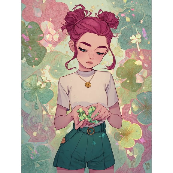 Anime Girl Clover Canvas Print, Ideal for Living Room Bedroom Office Cafe Boho Modern Apartment Decor