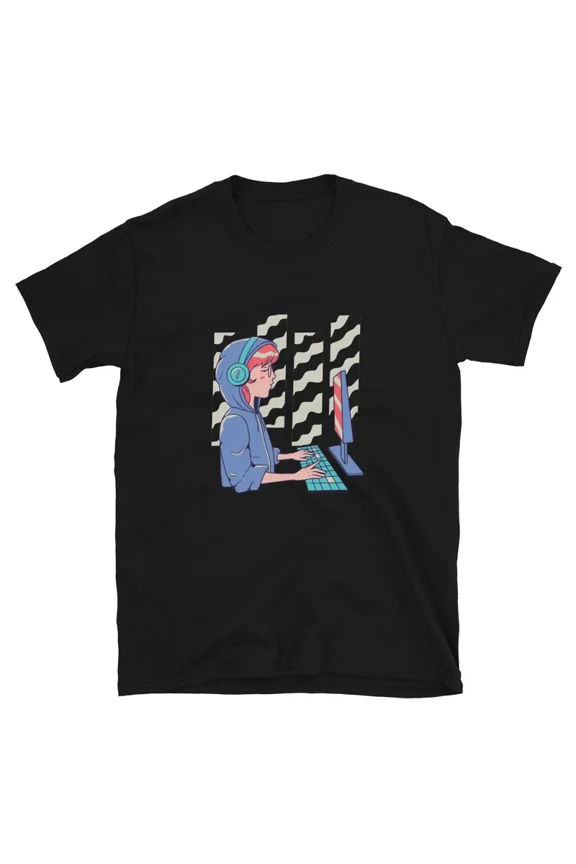 Anime Girl Coding Graphic Design Art Novelty Souvenir Gift Top TShirt,for men and women up to 5XL