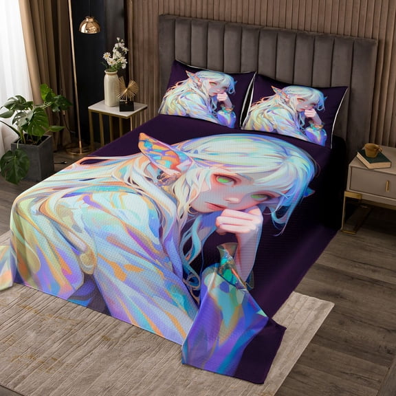 Anime Coverlet Set 3D Japanese Bedspread Set Kawaii Girly Quilt Set, Anime Lovers Gifts Bedding Set Soft Cute Bed Set for All Season, Twin 2Pcs