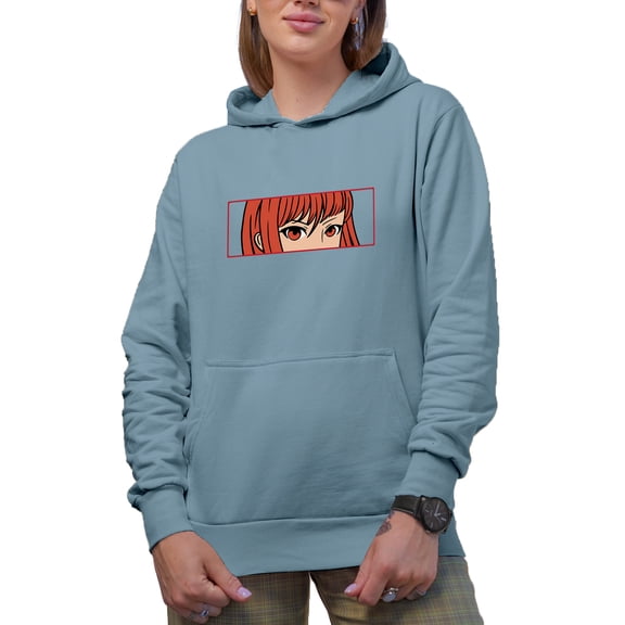 Anime Girl Eyes, Light Blue Hooded Sweatshirt or Hoodie, Medium