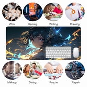 Anime Girl Fire and Ice Mouse Pad 31.5 x 11.82 Inches Rubber Desk Accessory for Office Gaming Home Use