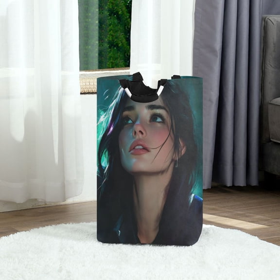 Anime Girl Foldable Laundry Hamper 12.6x11x22.7in with Handles for Bathroom Bedroom Storage