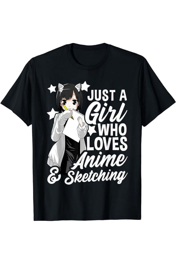 Anime Girl Just A Girl Who Loves Anime and Sketching Drawing T-Shirt