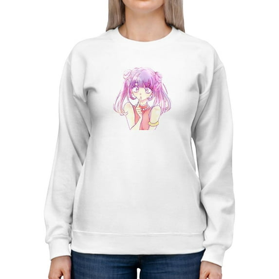 Anime Girl Quiet Sign Sweatshirt Women -Image by Shutterstock, Female Small