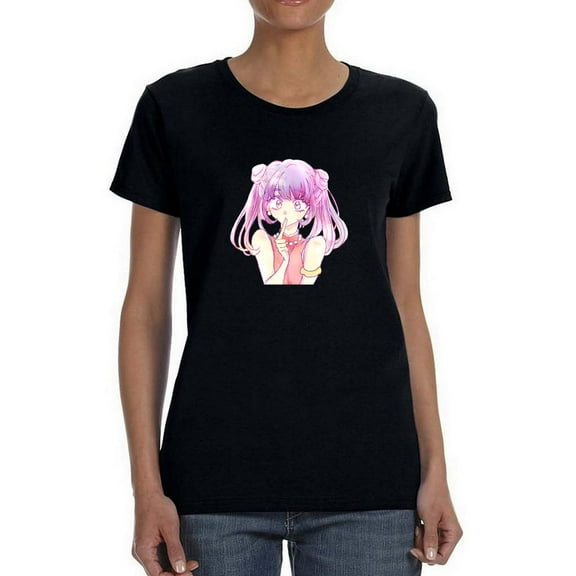 Anime Girl Quiet Sign T-Shirt Women -Image by Shutterstock, Female 3X-Large